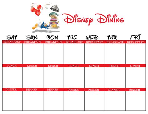 Disney Dining Calendar 60 Days